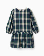Carregar imagem no visualizador da galeria, Vestido de algodão xadrez com plissado B&S para menina, azul/verde/bege