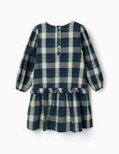Carregar imagem no visualizador da galeria, Vestido de algodão xadrez com plissado B&S para menina, azul/verde/bege