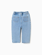 Carregar imagem no visualizador da galeria, Calças de ganga wide leg com cintura paperbag para bebé menina, azul-claro