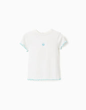 Carregar imagem no visualizador da galeria, T-shirt canelada com extremidades onduladas para bebé menina, branco/azul