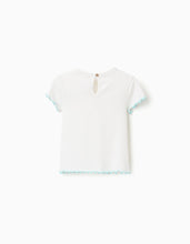 Carregar imagem no visualizador da galeria, T-shirt canelada com extremidades onduladas para bebé menina, branco/azul