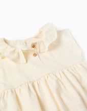 Carregar imagem no visualizador da galeria, T-shirt de algodão com gola de folhos para bebé menina, bege-claro