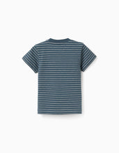 Carregar imagem no visualizador da galeria, T-shirt de algodão com riscas em jacquard para bebé menino, azul/bege