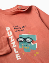 Carregar imagem no visualizador da galeria, T-shirt de manga comprida com estampado Puzzle para bebé menino, terracota