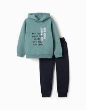 Carregar imagem no visualizador da galeria, Sweat e calças cardadas com estampado para menino, azul-esverdeado/azul