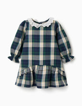 Carregar imagem no visualizador da galeria, Vestido de manga comprida Xadrez para bebé menina, branco