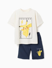 Carregar imagem no visualizador da galeria, T-shirt + calções com estampado Pikachu para menino, branco/azul