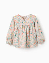 Carregar imagem no visualizador da galeria, Túnica de Sarja com Motivo Floral Colorido para Menina, Bege Zippy