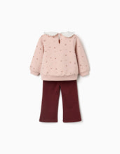 Carregar imagem no visualizador da galeria, Conjunto Sweat e calças de algodão para bebé menina, rosa-claro/castanho