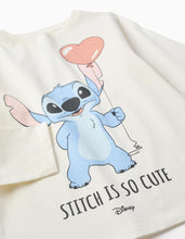 Carregar imagem no visualizador da galeria, T-shirt de manga comprida com estampado Stitch is Cute para menina, branco