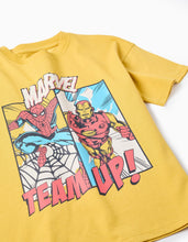 Carregar imagem no visualizador da galeria, T-shirt de algodão com um estampado Spider-Man e Iron-Man para menino, amarelo