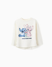 Carregar imagem no visualizador da galeria, T-shirt de Manga Comprida para Menina 'Stitch, Scrump & Angel', Branco Zippy