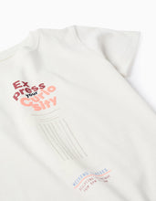 Carregar imagem no visualizador da galeria, T-shirt de algodão com estampado frontal Curiosity para menino, branco