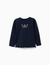 Carregar imagem no visualizador da galeria, T-shirt de manga comprida com base com folhos para menina, Marinho