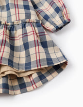 Carregar imagem no visualizador da galeria, Vestido de Algodão com Xadrez para Bebé Menina 'B&S', Bege/Azul/Vermelho