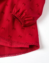 Carregar imagem no visualizador da galeria, Vestido de sarja com motivo de laços de veludo para menina, vermelho