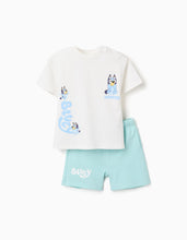 Carregar imagem no visualizador da galeria, T-shirt + calções de algodão Bluey para bebé e criança, branco/azul