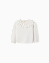 Carregar imagem no visualizador da galeria, Camisola de malha com gola de folhos para bebé menina, branco