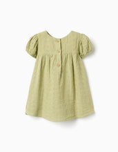 Carregar imagem no visualizador da galeria, Vestido de algodão em bordado inglês para bebé menina, verde-claro