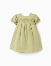 Carregar imagem no visualizador da galeria, Vestido de algodão em bordado inglês para bebé menina, verde-claro