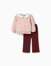 Carregar imagem no visualizador da galeria, Conjunto Sweat e calças de algodão para bebé menina, rosa-claro/castanho