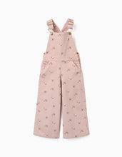 Carregar imagem no visualizador da galeria, Jardineiras wide leg de sarja com padrão floral para menina, rosa-claro