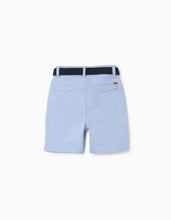 Carregar imagem no visualizador da galeria, Calções midi de sarja com cinto para menino, azul-claro