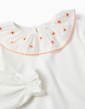 Carregar imagem no visualizador da galeria, T-shirt com Folhos e Bordados de Flores para Bebé Menina, Branco/Coral Zippy