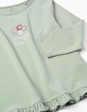Carregar imagem no visualizador da galeria, T-shirt de manga comprida com estampado em relevo para menina, verde Zippy