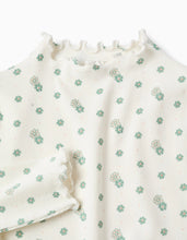 Carregar imagem no visualizador da galeria, T-shirt Canelada de Manga Comprida com Motivo Floral para Menina, Branco Zippy