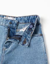 Carregar imagem no visualizador da galeria, Calças de ganga wide leg com bainhas desfiadas para menina, azul-claro