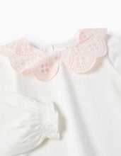 Carregar imagem no visualizador da galeria, T-shirt com Gola de Bordado Inglês, Branco/RosaZippy