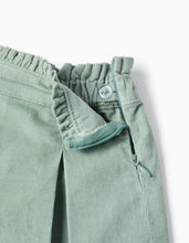 Carregar imagem no visualizador da galeria, Calções de Bombazine com Folhos e Pinças para Bebé Menina, Verde Água Zippy