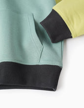 Carregar imagem no visualizador da galeria, Sweat Cardada com Capuz, Verde/Amarelo/Cinza Zippy