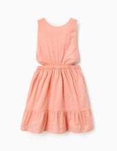Carregar imagem no visualizador da galeria, Vestido de algodão com bordado suíço e folhos para menina, laranja