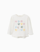 Carregar imagem no visualizador da galeria, T-shirt de manga comprida com corações estampados para bebé menina, branco
