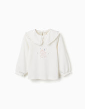 Carregar imagem no visualizador da galeria, T-shirt de manga comprida com gola de folhos para menina, branca