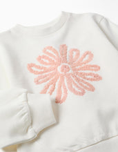 Carregar imagem no visualizador da galeria, Sweat com flor estampada em relevo para menina, branco/rosa