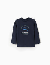 Carregar imagem no visualizador da galeria, T-shirt de algodão 'fair isle' para bebé menino, azul-escuro Zippy