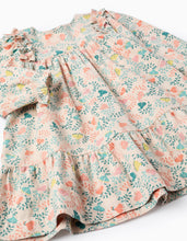 Carregar imagem no visualizador da galeria, Vestido de Sarja com Motivo Floral Colorido para Bebé Menina, Bege Zippy