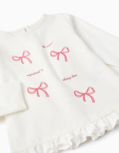 Carregar imagem no visualizador da galeria, T-shirt de Manga Comprida com Folhos 'Love', Branco Zippy