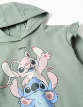 Carregar imagem no visualizador da galeria, Sweat cardada com capuz Stitch & Angel para menina, verde-escuro