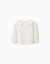 Carregar imagem no visualizador da galeria, Camisola de malha com gola de folhos para bebé menina, branco
