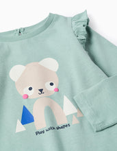 Carregar imagem no visualizador da galeria, T-shirt de Manga Comprida com Folhos para Bebé Menina 'Formas', Verde Zippy