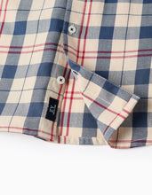 Carregar imagem no visualizador da galeria, Camisa de algodão com xadrez 'B&S' para menino, bege/azul/vermelho