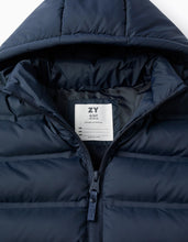 Carregar imagem no visualizador da galeria, Casaco Acolchoado com Capuz para Menino, Azul Escuro Zippy