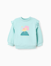 Carregar imagem no visualizador da galeria, Sweat de algodão com estampado floral e folhos para bebé menina, azul