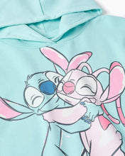 Carregar imagem no visualizador da galeria, Sweat de algodão com capuz e estampado Stitch para menina, azul-claro