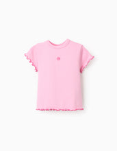 Carregar imagem no visualizador da galeria, T-shirt canelada com extremidades onduladas para menina