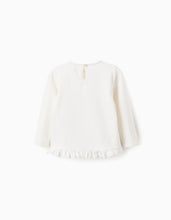 Carregar imagem no visualizador da galeria, T-shirt de Manga Comprida com Folhos 'Love', Branco Zippy